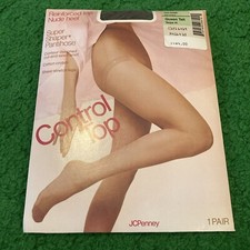 JC Penney Control Top Super Shaper Sheer Pantyhose Nude Heel Queen Tall Taupe 41