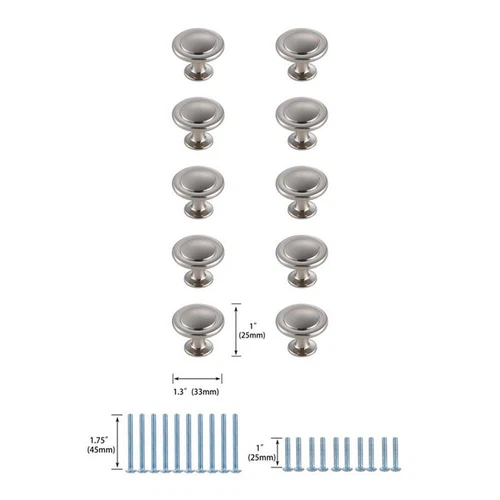 Elegant Decor Logyn 1.3" Zinc Alloy Mushroom Knob Multipack - Nickel (Set of 10) - Picture 6 of 6