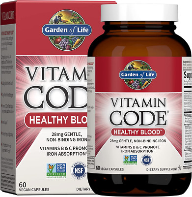 Garden of Life Vitamin Code Iron Supplement - 60 Vegan Capsules, Healthy Blood &