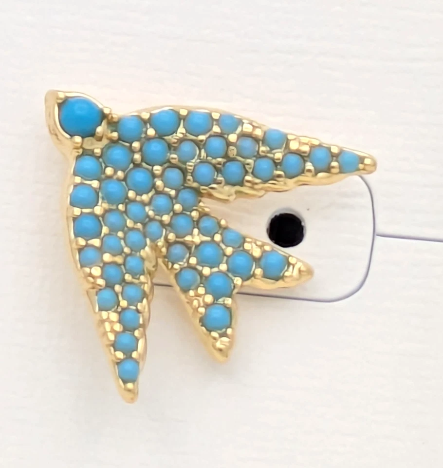 Aretes Kendra Scott chapados en oro y cristal verde azulado pájaro con bolsa para el polvo Foto 3 de 4