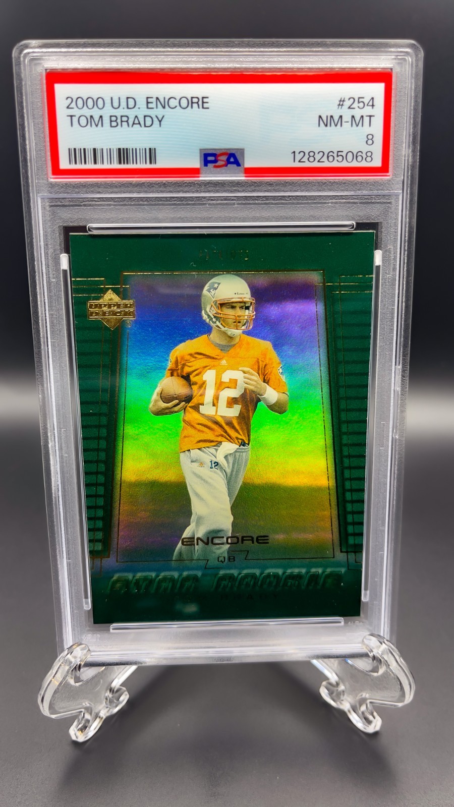 TOM BRADY 2000 ROOKIE CARD ENCORE UPPER DECK "STAR ROOKIE" PSA 8 NM-MT #254