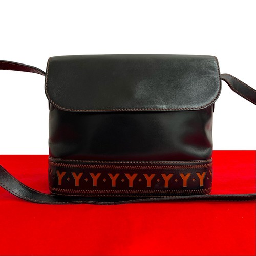 Yves Saint Laurent Punching Cutout Shoulder Bag Leather Black / Brown #TVB3018
