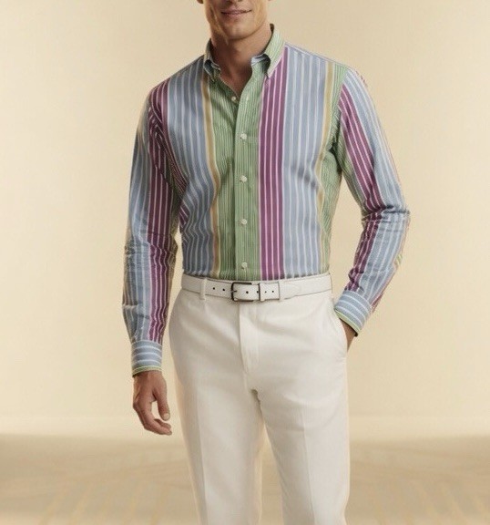 VTG Polo Ralph Lauren Curham Custom Fit Striped Cotton Dress Shirt 17 32/33