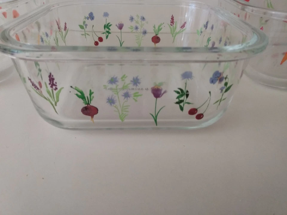 🌺Anthropologie Cordelia Vidrio Anidación Floral Juego de Cuencos de Almacenamiento de Alimentos Contenedores Foto 4 de 4