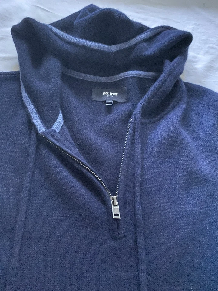 DAPPER!**MEN’S JACK SPADE NAVY CASHMERE 3/4 PULLOVER SWEATER HOODIE** M - Image 2 of 4