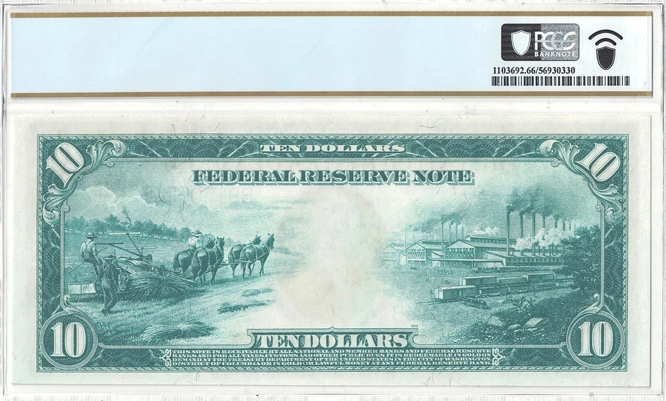 1914 $10 Federal Reserve Note Fr-911a PCGS Gem CU-66 PPQ - Image 3 of 3