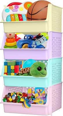 Tidyfriend Stackable Storage Bins - 4 Pack for Kids Room & Home Organization