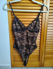 Edikted Black One Piece Lace Bodysuit Size Small Sheer Floral Wireless