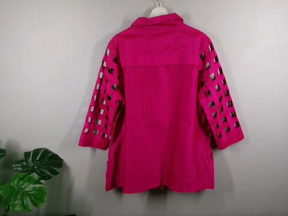 Chaqueta PATTY KIM para mujer XL rosa tejido abierto manga 3/4 abotonada sin carcasa/forro Foto 2 de 4