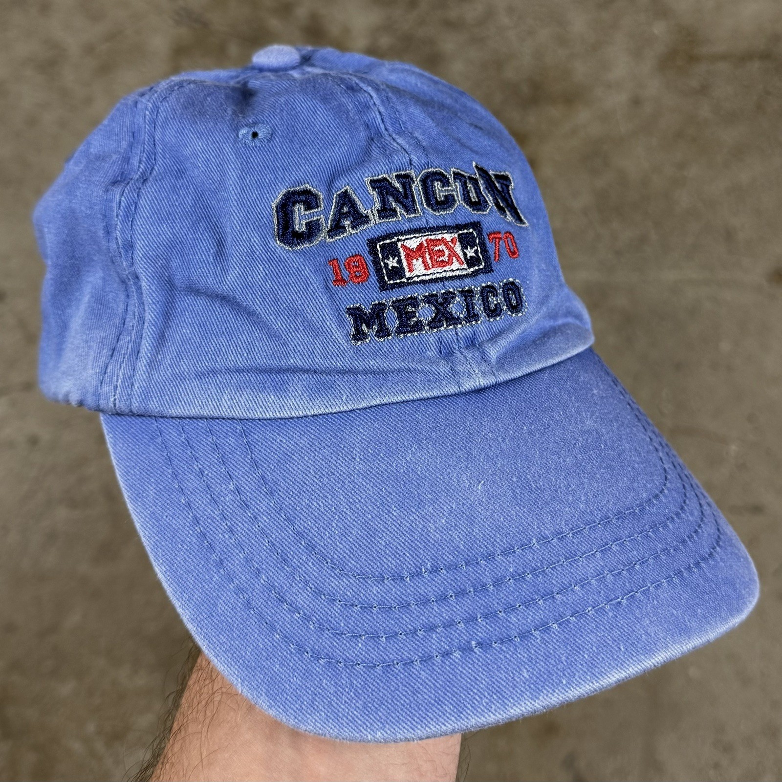 Cancun Mexico Baseball Hat Strap Back Adjustable Blue Faded One Size Fits All