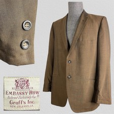 Embassy Row Vintage 1960s 1970s USA Made Blazer Jacket Mens 44L Brown Solid