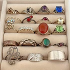 Lot of 19 Sterling Silver Rings with Gemstones, Stone, & Vintage Designs