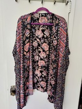 Angie Mixed Print Floral Paisley Kimono O/S Boho Open Front 100 Rayon