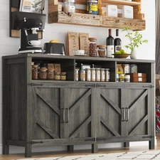 Buffet Sideboard with Storage Farmhouse with 4 Doors, 55'' Large Kitchen Stor...