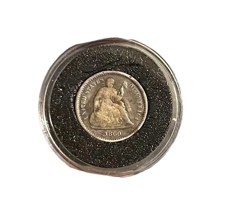 1860-O Seated Liberty Half Dime AU original problem-free (In Sealed Case)