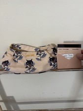 Miu Miu Flower Cat Pink Blue Black Puffy Silk Zipper Clutch Pouch Bag, Good