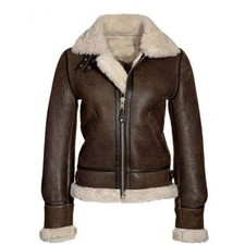 Women RAF Aviator B3 Real Leather Jacket Fur Bomber Jacket Sheepskin Coat Warm