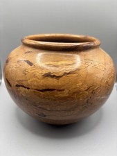 Stunning Vtg Hand-Turned Spalted Pear Wood Bowl Signed Joe Bunnell 6x6 1862