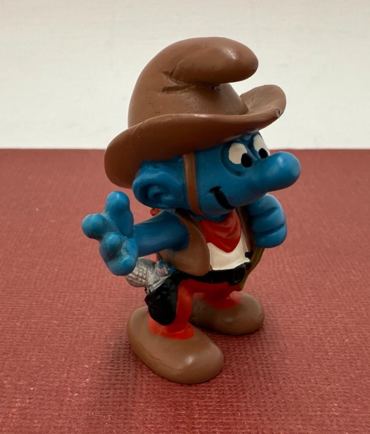 Vintage Peyo 1981 ☆ Smurfs ☆ Cowboy Smurf Figure #20122 Foto 2 de 4