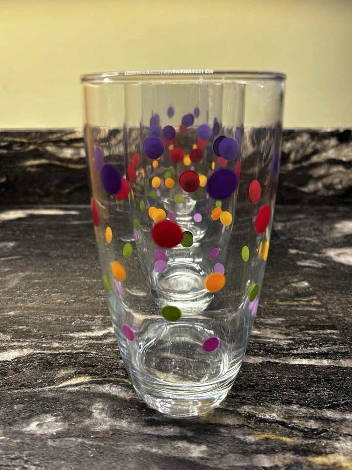 Pampered Chef Multi Coloured Spotted High Ball Glasses X 4. Excellent   - Image 3 of 4