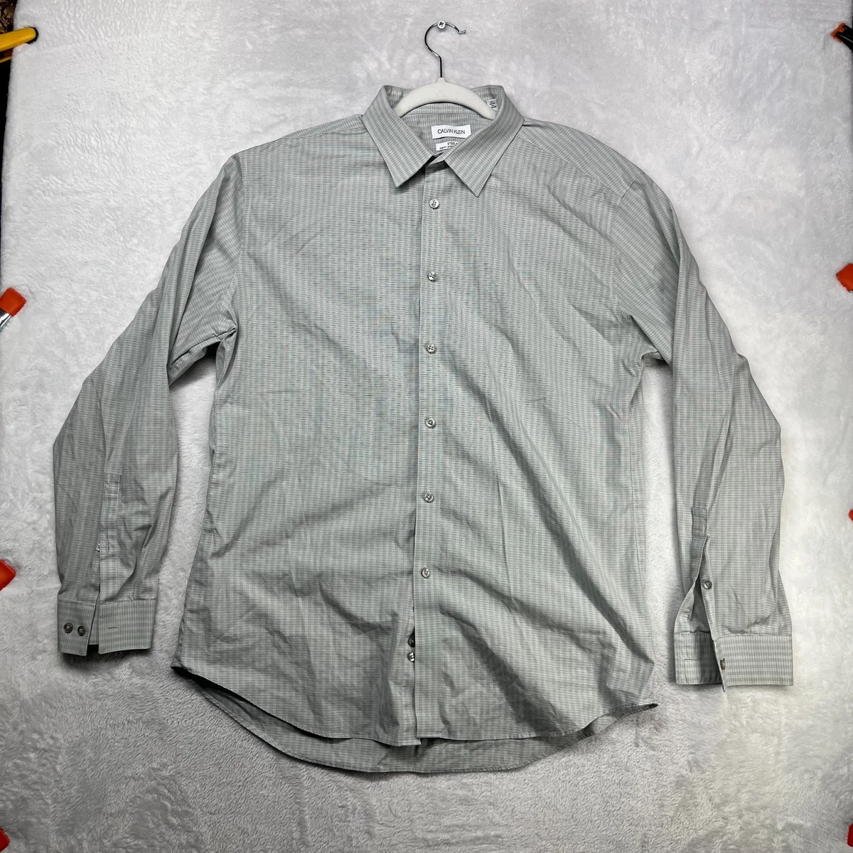 calvin klein grey dress shirt Calvin Klein Men's Gray Pinstriped Dress Shirt