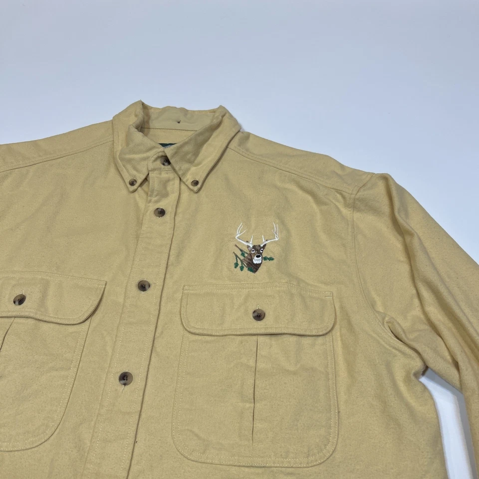 Cabela’s Men’s Medium Button Up Shirt Deer Embroidered Logo Yellow Long Sleeve - Image 3 of 4