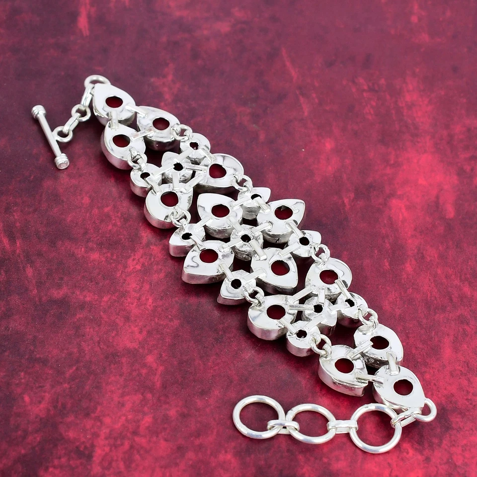 Браслет ювелирный ручной работы из серебра 925 пробы с красным кораллом и красным гранатом - Изображение 4 из 4