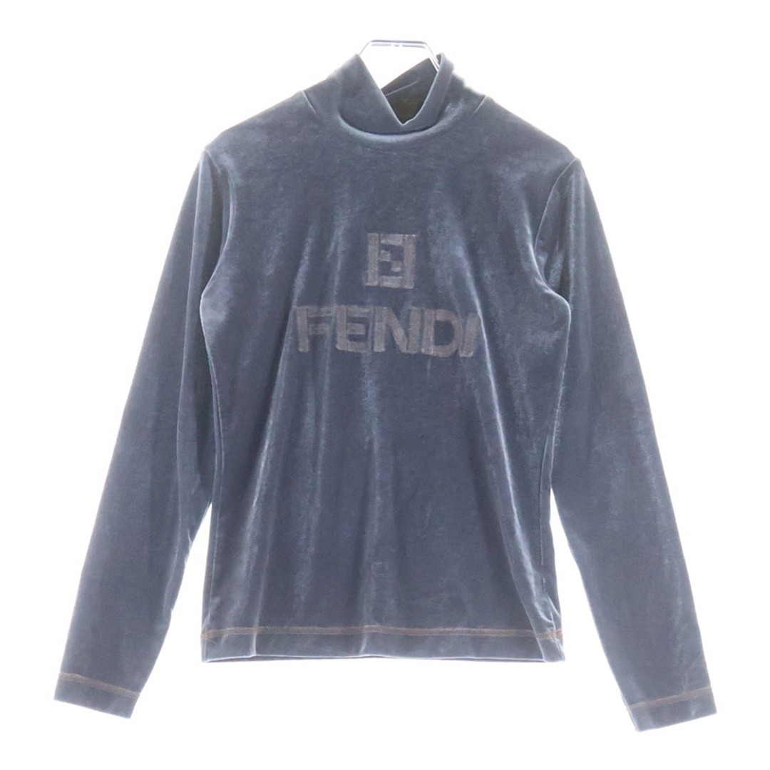 Fendi FF Logo Embroidered Velour Velvet Mock Neck Long Sleeve T-shirt Top Used 8