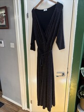 Yours Sparkly Long Black Mock Wrap Evening Dress UK 24 Christmas NYE Sexy Slit