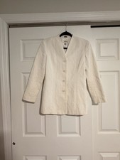 Talbots Ivory Textured Button Front Blazer Size 6 Long Sleeve