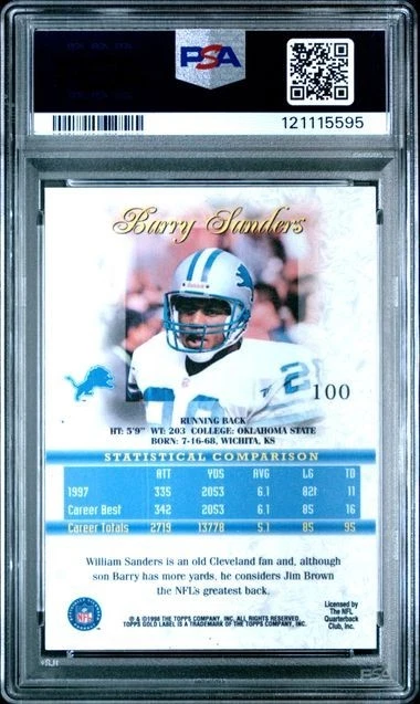 1998 Topps Gold Label - Barry Sanders #100 Class 1 - PSA 9 - Collectable  - Image 2 of 4