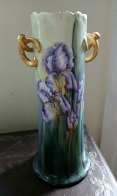 Thun Bohemian Czechoslovakian China  Tall Painted Vase Vtg/Intertwined Handles
