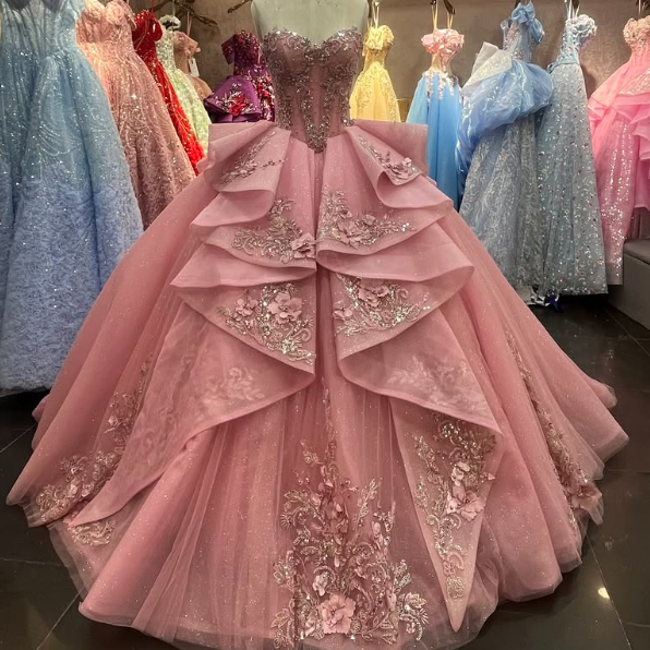 Glitter Quinceanera Dresses Pink Ruffles Sweetheart Birthday Party Ball  Gowns | eBay