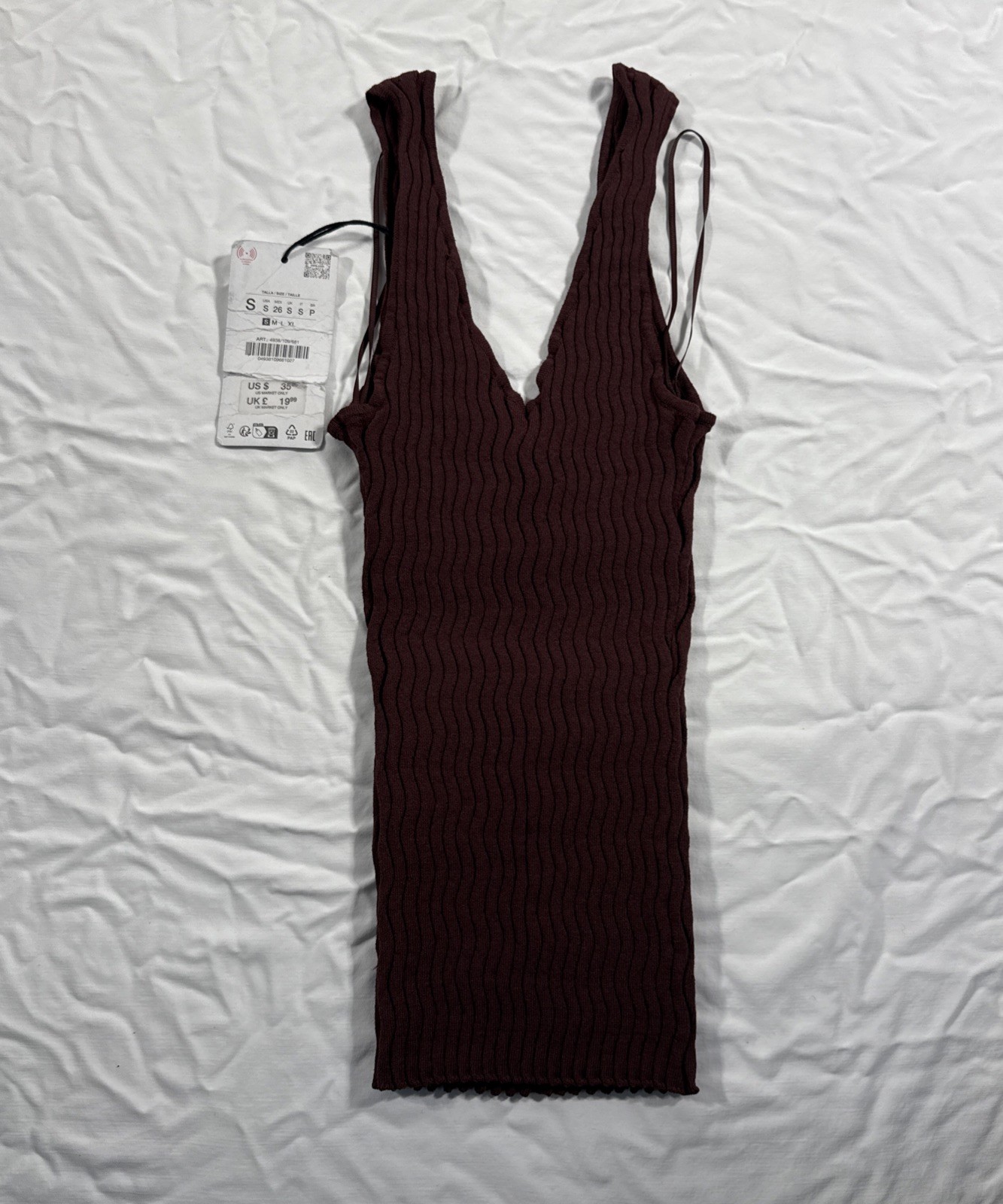 Zara Knit Ribbed Stretch Tank Top Cropped Brown Small NWT $35.90 thumbnail 3
