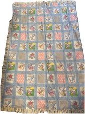 VTG 24  x64  baby Padded Quilted Blanket Sail Boat Balloons Fringes retro chic