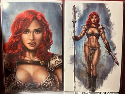 Immortal Red Sonja #4 Dominic Glover Full Body & Close Up Set C2E2 Exc. Virgin