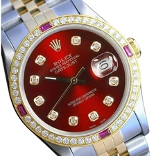 Rolex Datejust Womens Two-Tone 18KY Steel Red Diamond & Ruby Watch 1.35cts 36mm