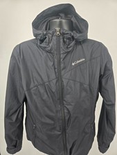 Columbia Women's Windbreaker Jacket Black Large Hooded Solid Pockets Nylon