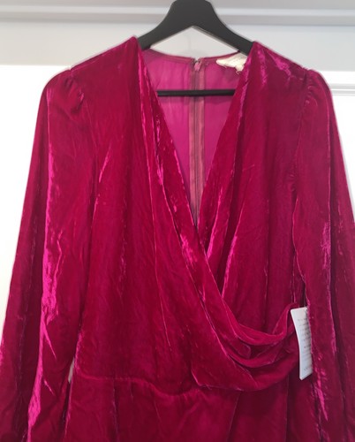 Melloday Womens Surplice Neckline Fushia Pink Velvet Mini Dress Size Large New - Picture 8 of 11