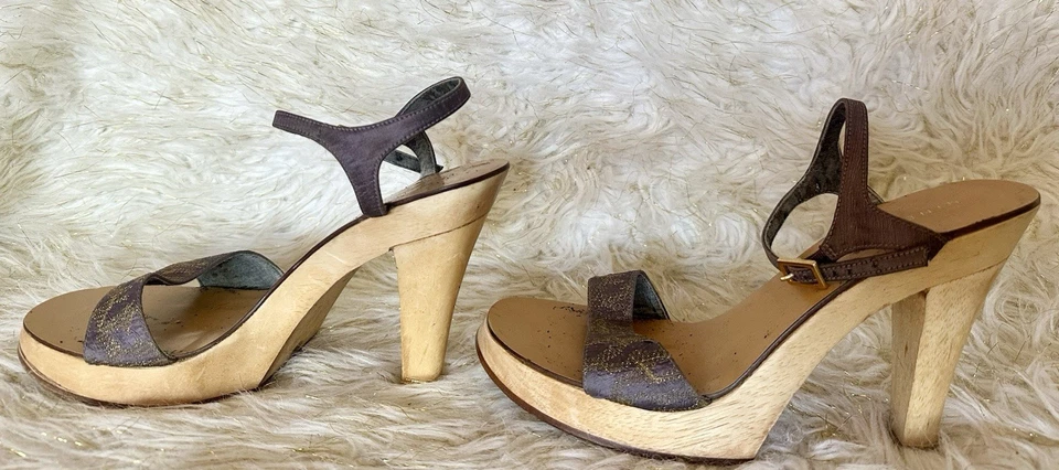 Vintage Nine West Wooden Platform Heels Sandals Size 10 – Strappy RARE Retro Y2K - Image 3 of 4