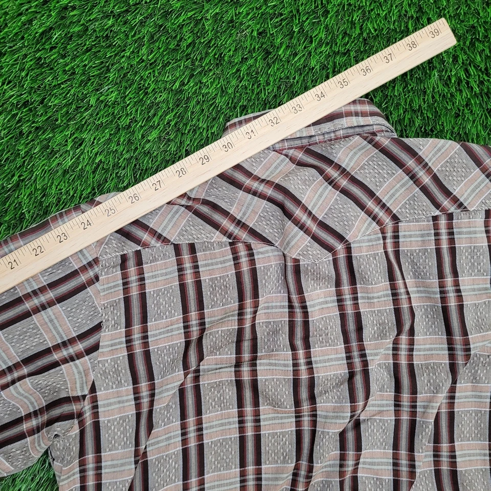 Vintage 80s Wrangler Western Shirt Large 22x27 Brown Plaid - Image 3 of 4
