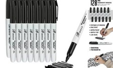 Permanent Markers, 128 Count Black Permanent Markers, Fine Point, Waterproof 