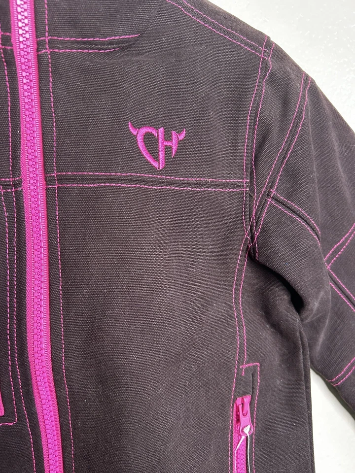 女牛仔五金女孩骑行工作夹克帆布粉色棕色小外套新品 — 第 3/4 张图片