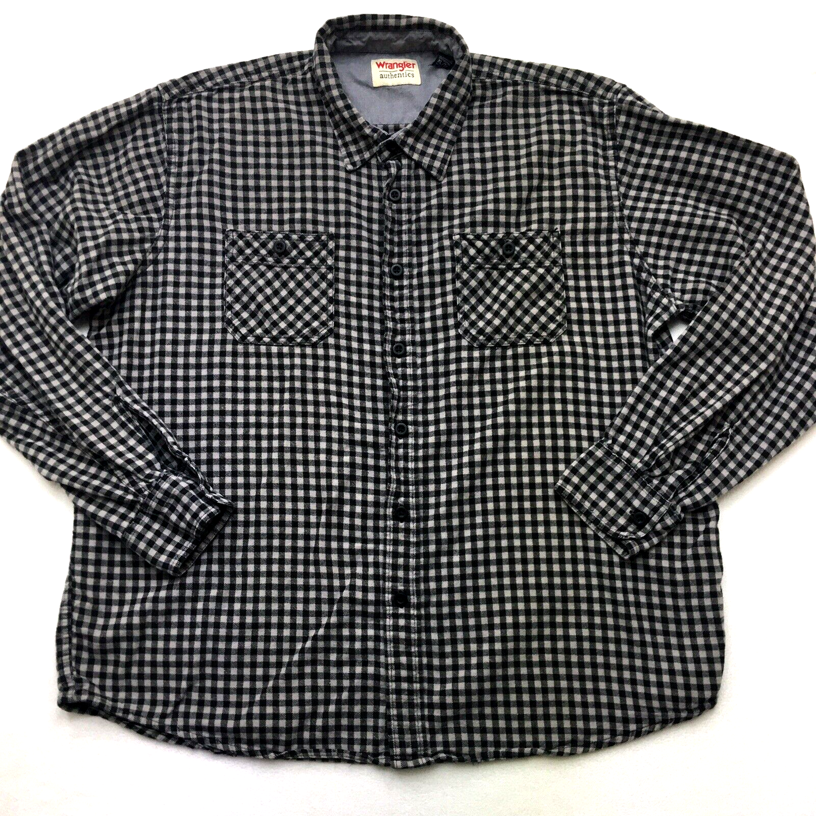 WRANGLER Flannel Shirt Men XL Black Gingham Check Plaid Grunge Goth Outdoor-image