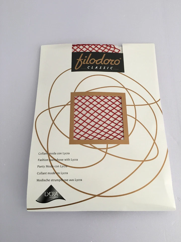 FILODORO Collants Grand Filet Rouge 88% Polyamide 12% Élasthanne Made IN Italy - Photo 1/1