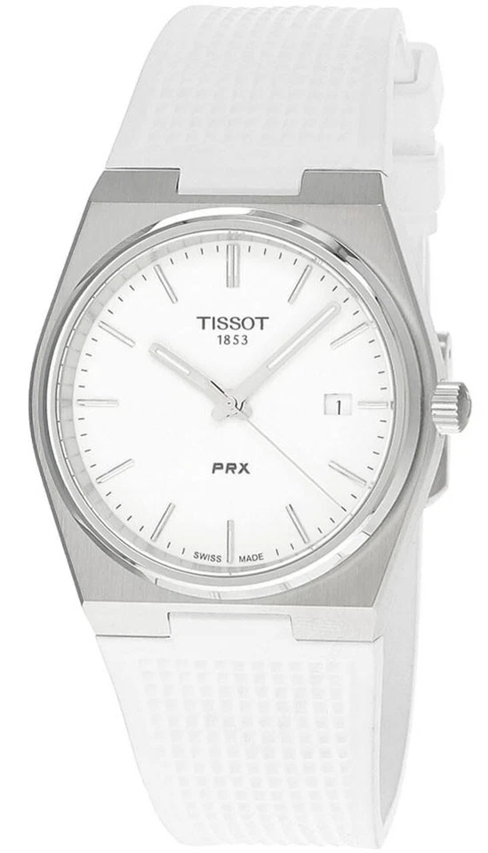 Relógio masculino TISSOT PRX 40MM quartzo mostrador branco borracha T137.410.17.011.00