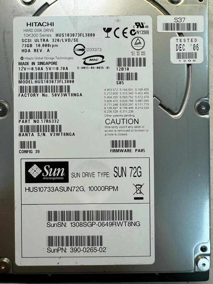 SUN 390-0265-02 540-6599-01 HUS10733ASUN72G 72GB 10K RPM Ultra-320 SCSI/LVD/SE - Image 4 of 4