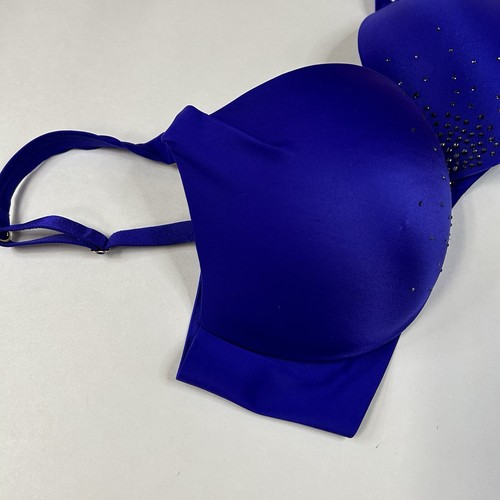 Victorias Secret 34D Plunge Pushup Bra Padded Purple Bedazzled Rhinestones #2711 - Picture 5 of 10