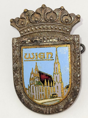 Antique Signed Wein (Austria) St Charles Travel Crown Cloisonne Brooch Pin 1.25''