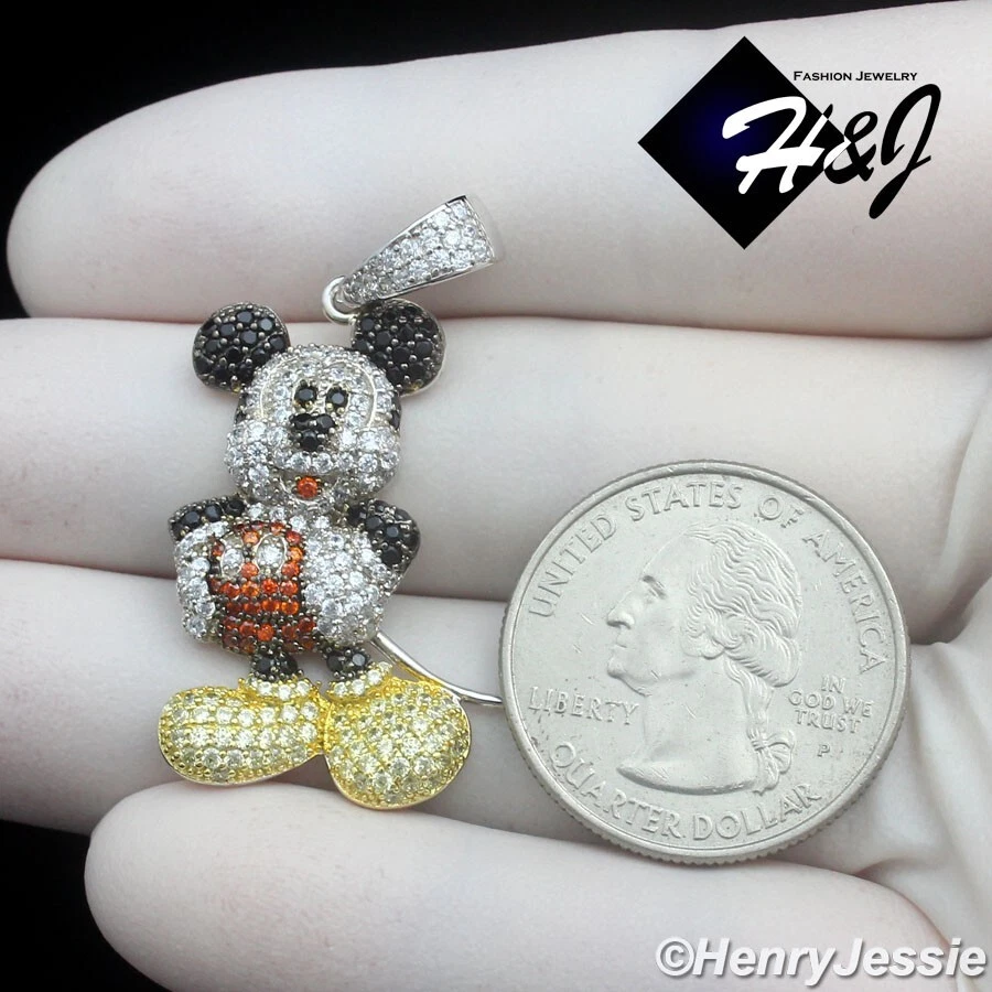MEN SOLID 925 STERLING SILVER ICY BLING CZ 3D HIPHOP MICKEY MOUSE PENDANT*SP475 - Image 3 of 4